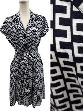 Mlle Gabrielle Cotton Belted Mid Century Modern Dress